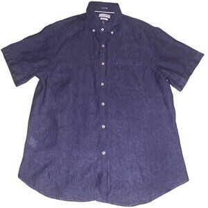 Porter & Ash Button Up Shirt Size L Short Sleeve 100% Linen Blue